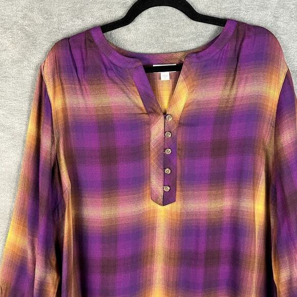 J Jill Top Womens 2X Purple Plaid 3/4 Length Sleeve Preppy Autumn Country - Picture 2 of 12